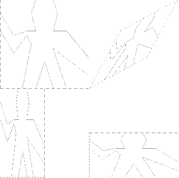 Images produced by the wave painter, with respect to four different frames. The frames, shown with dotted lines, are not part of the images